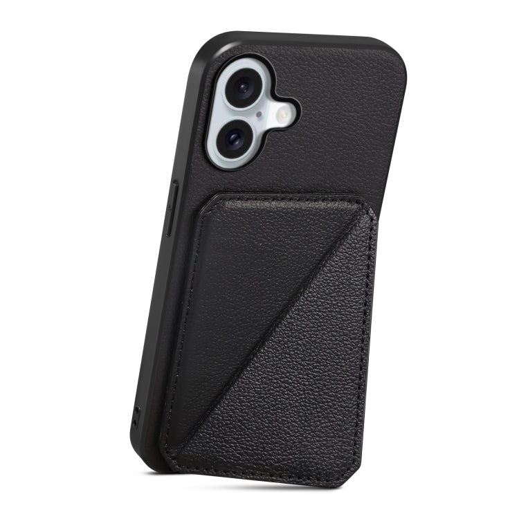 For iPhone 16 Plus D04 Calf Texture Dual Card Slot Holder Phone Case(Black)