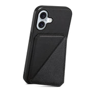 For iPhone 16 Plus D04 Calf Texture Dual Card Slot Holder Phone Case(Black)
