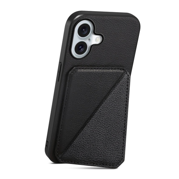 For iPhone 16 Plus D04 Calf Texture Dual Card Slot Holder Phone Case(Black)