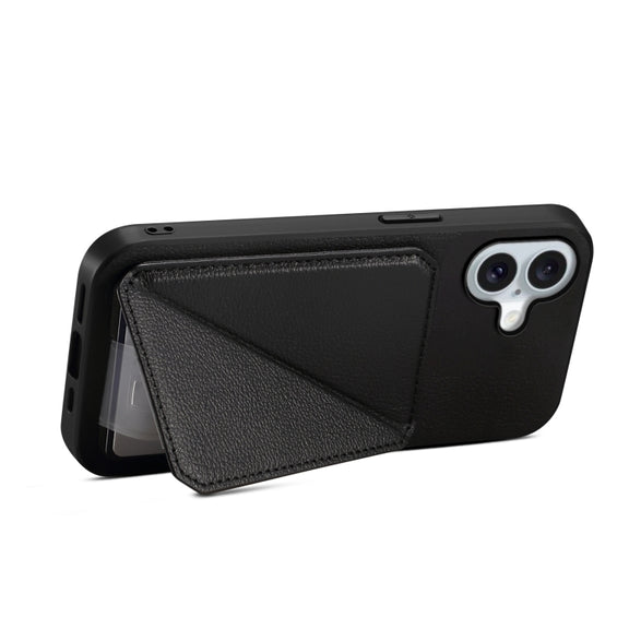 For iPhone 16 Plus D04 Calf Texture Dual Card Slot Holder Phone Case(Black)