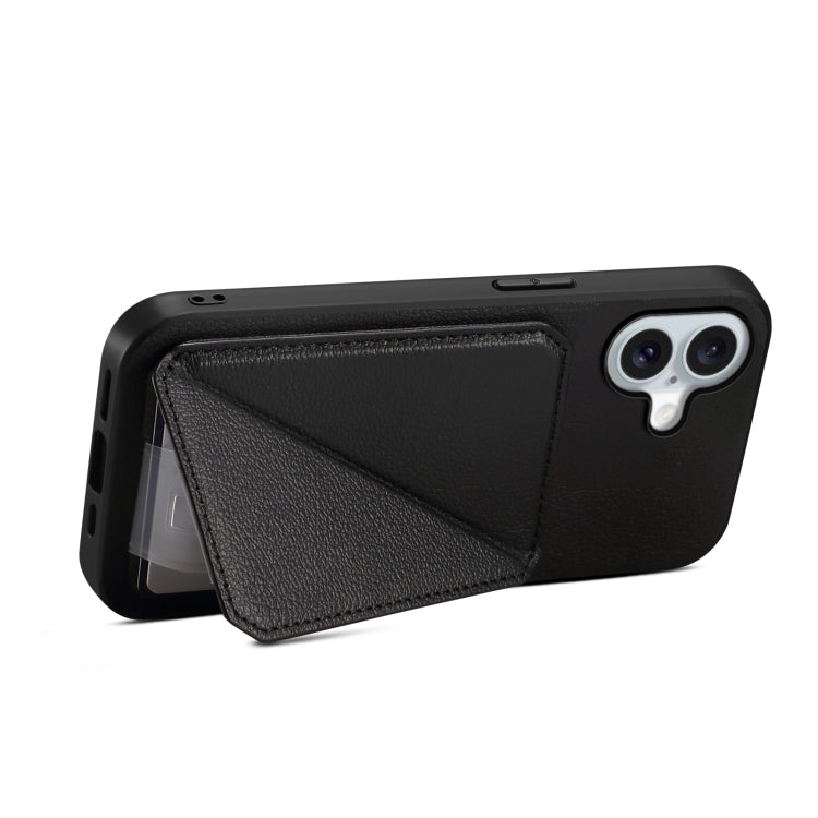For iPhone 16 Plus D04 Calf Texture Dual Card Slot Holder Phone Case(Black)