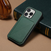 For iPhone 16 Pro D04 Calf Texture Dual Card Slot Holder Phone Case(Green)