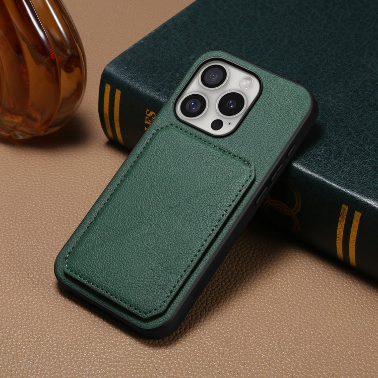 For iPhone 16 Pro D04 Calf Texture Dual Card Slot Holder Phone Case(Green)