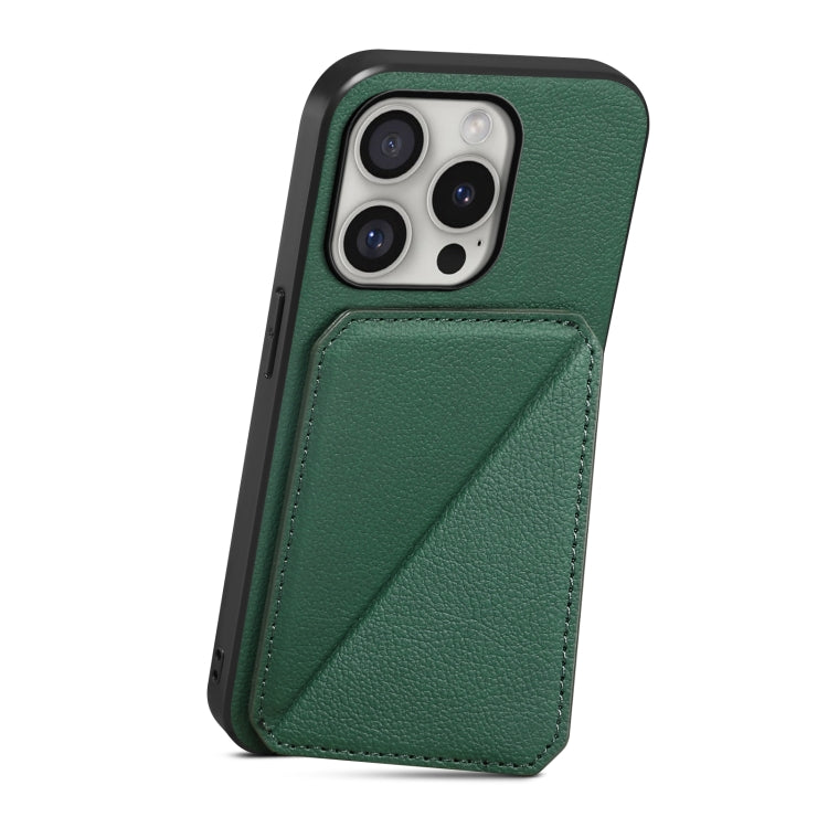 For iPhone 16 Pro D04 Calf Texture Dual Card Slot Holder Phone Case(Green)