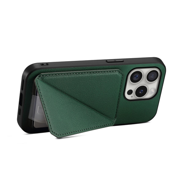 For iPhone 16 Pro D04 Calf Texture Dual Card Slot Holder Phone Case(Green)