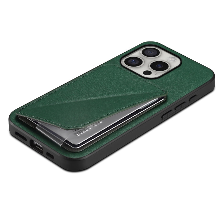 For iPhone 16 Pro D04 Calf Texture Dual Card Slot Holder Phone Case(Green)