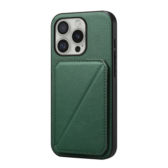 For iPhone 16 Pro D04 Calf Texture Dual Card Slot Holder Phone Case(Green)