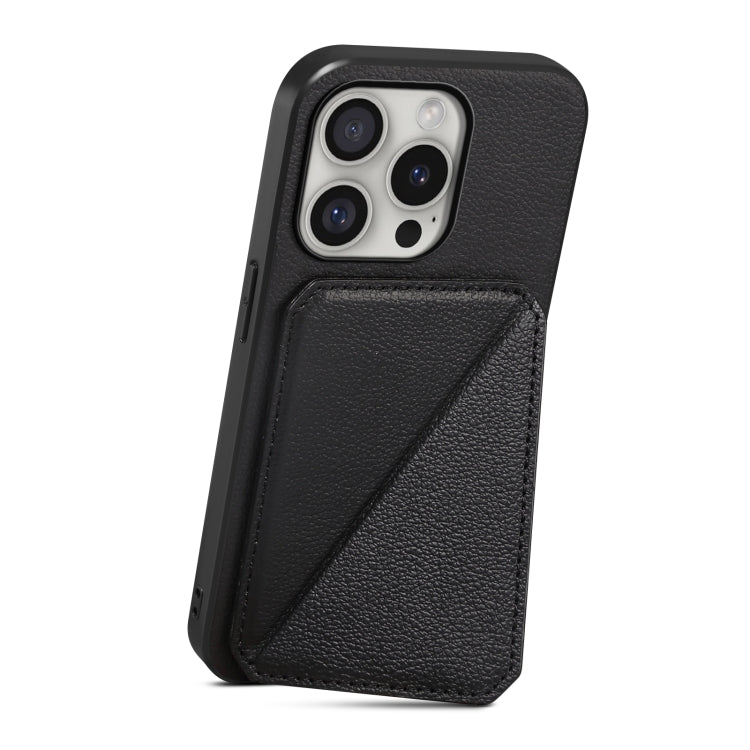 For iPhone 16 Pro Max D04 Calf Texture Dual Card Slot Holder Phone Case(Black)