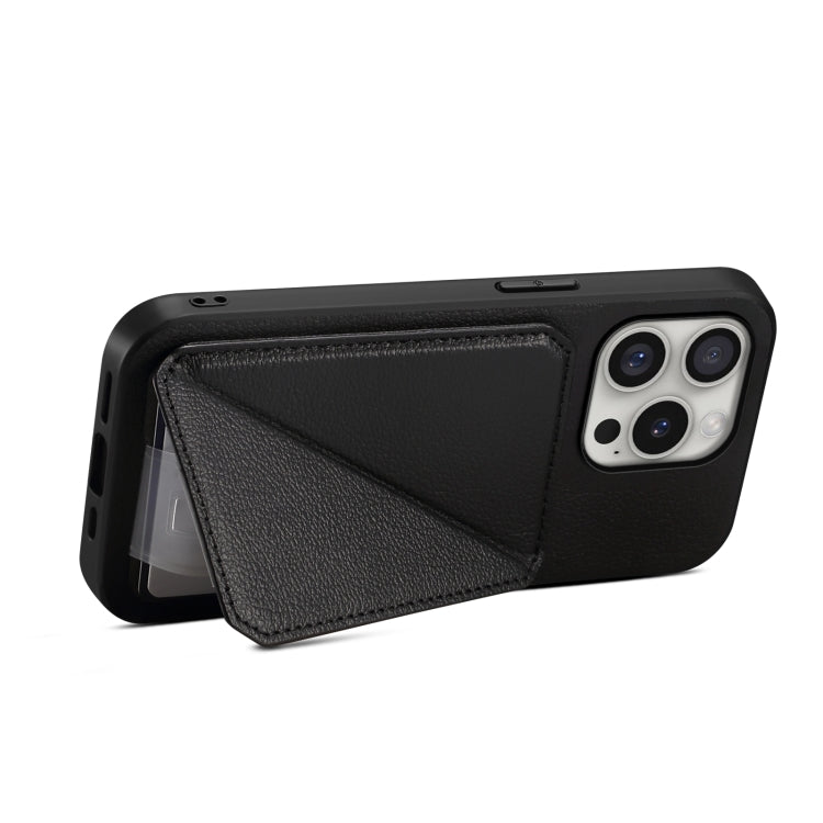 For iPhone 16 Pro Max D04 Calf Texture Dual Card Slot Holder Phone Case(Black)