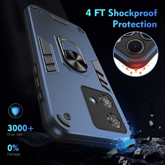 For Motorola Edge 40 Neo Shockproof Metal Ring Holder Phone Case(Blue)