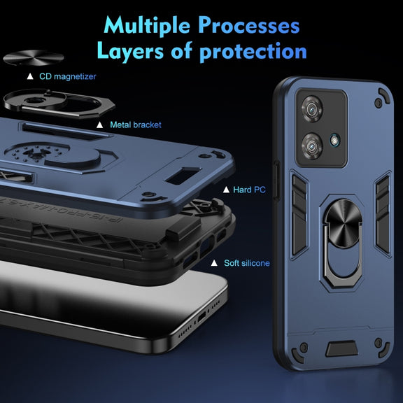 For Motorola Edge 40 Neo Shockproof Metal Ring Holder Phone Case(Blue)