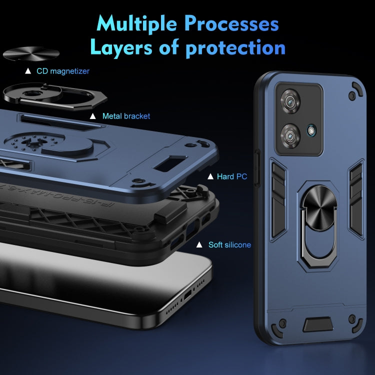 For Motorola Edge 40 Neo Shockproof Metal Ring Holder Phone Case(Blue)