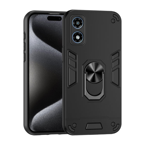 For Motorola Moto G Play 2024 Shockproof Metal Ring Holder Phone Case(Black)