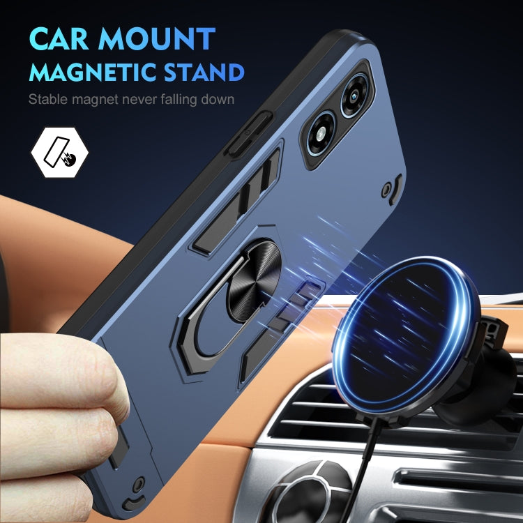 For Motorola Moto G Play 2024 Shockproof Metal Ring Holder Phone Case(Blue)