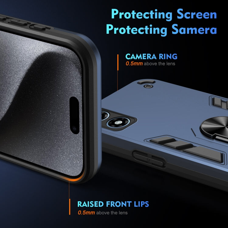 For Motorola Moto G Play 2024 Shockproof Metal Ring Holder Phone Case(Blue)