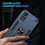 For Motorola Moto G Play 2024 Shockproof Metal Ring Holder Phone Case(Blue)