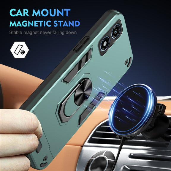 For Motorola Moto G Play 2024 Shockproof Metal Ring Holder Phone Case(Green)