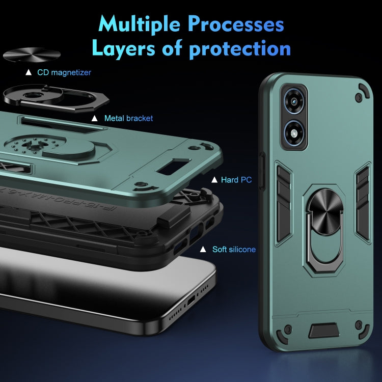 For Motorola Moto G Play 2024 Shockproof Metal Ring Holder Phone Case(Green)
