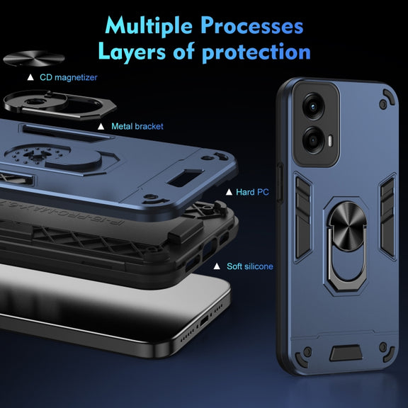 For Motorola Moto G Stylus 5G 2024 Shockproof Metal Ring Holder Phone Case(Blue)