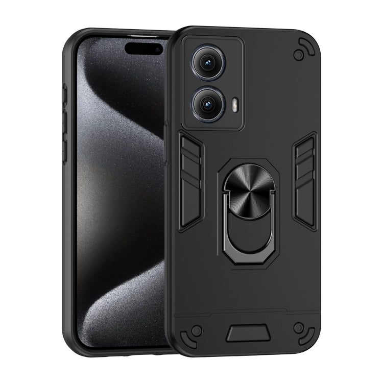 For Motorola Edge 2024 Shockproof Metal Ring Holder Phone Case(Black)