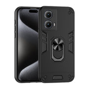 For Motorola Edge 2024 Shockproof Metal Ring Holder Phone Case(Black)