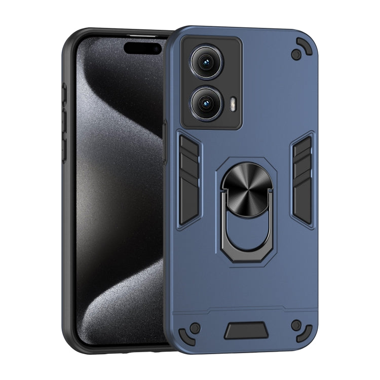For Motorola Edge 2024 Shockproof Metal Ring Holder Phone Case(Blue)