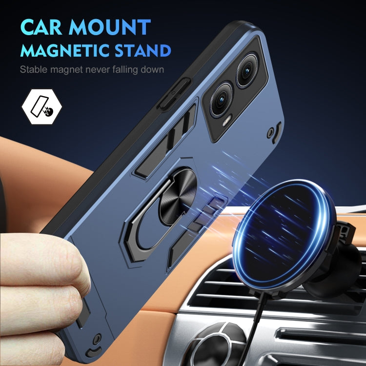 For Motorola Edge 2024 Shockproof Metal Ring Holder Phone Case(Blue)