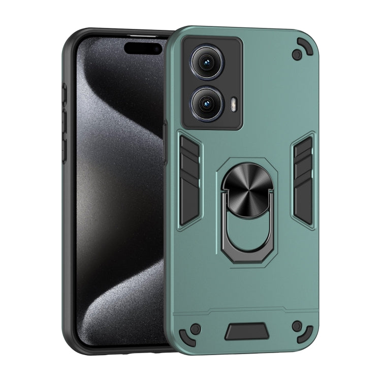 For Motorola Edge 2024 Shockproof Metal Ring Holder Phone Case(Green)