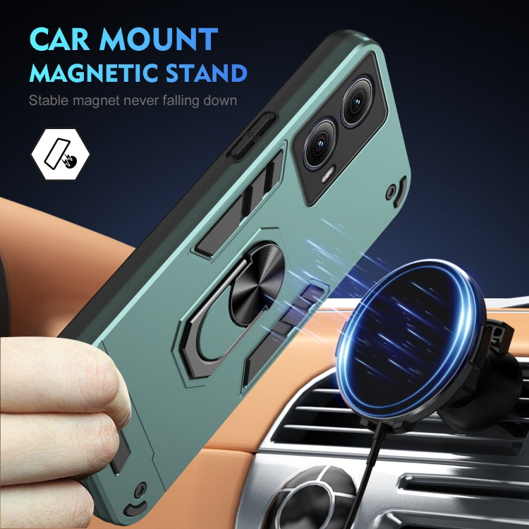 For Motorola Edge 2024 Shockproof Metal Ring Holder Phone Case(Green)