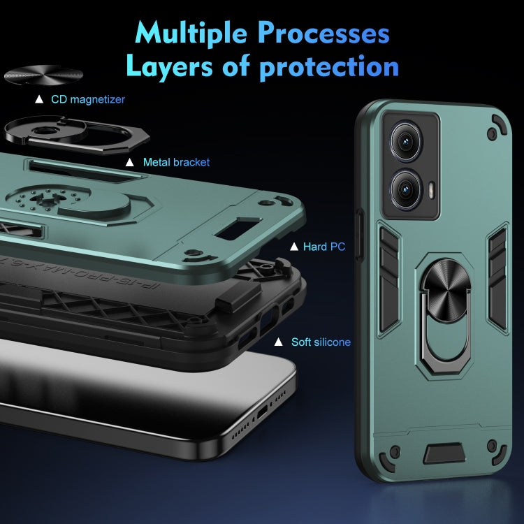 For Motorola Edge 2024 Shockproof Metal Ring Holder Phone Case(Green)