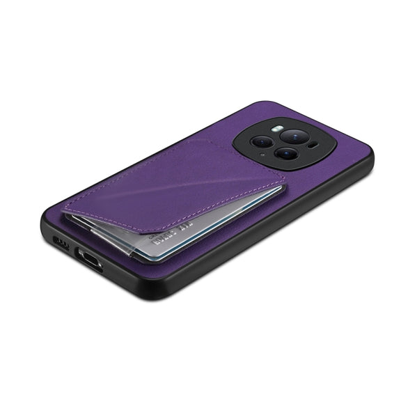 For Honor Magic6 Pro 5G D04 Calf Texture Dual Card Slot Holder Phone Case(Purple)