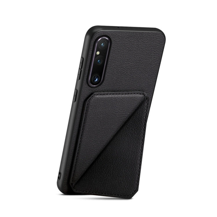 For Sony Xperia 1 V D04 Calf Texture Dual Card Slot Holder Phone Case(Black)