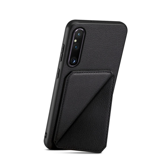 For Sony Xperia 1 V D04 Calf Texture Dual Card Slot Holder Phone Case(Black)