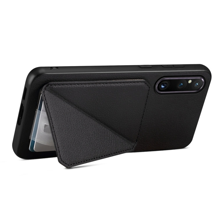 For Sony Xperia 1 V D04 Calf Texture Dual Card Slot Holder Phone Case(Black)