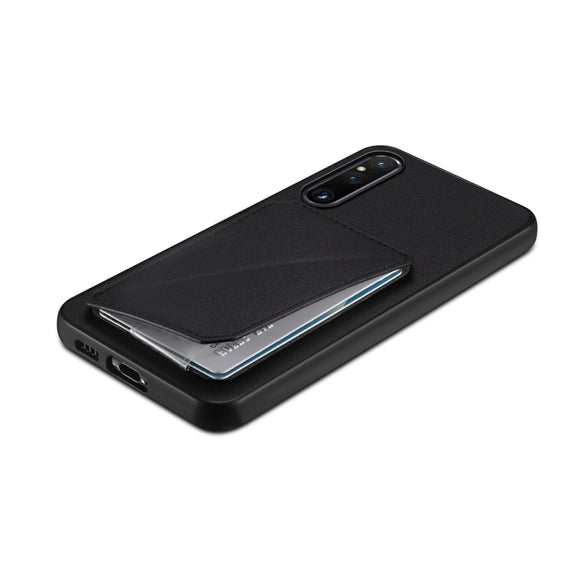 For Sony Xperia 1 V D04 Calf Texture Dual Card Slot Holder Phone Case(Black)