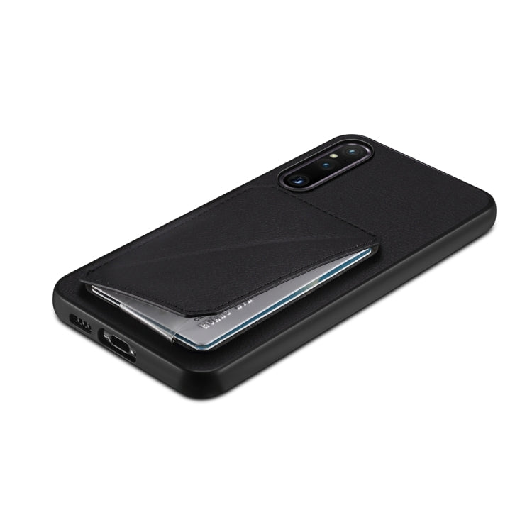 For Sony Xperia 1 V D04 Calf Texture Dual Card Slot Holder Phone Case(Black)