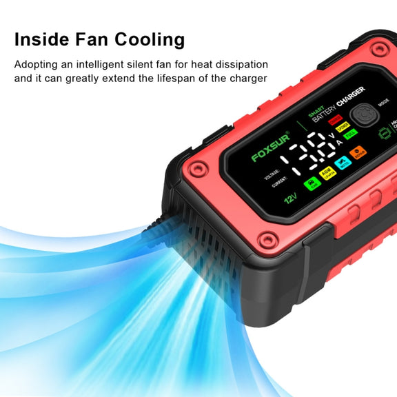 FOXSUR 7A 12V Car / Motorcycle Smart Battery Charger, Plug Type:EU Plug(Red)