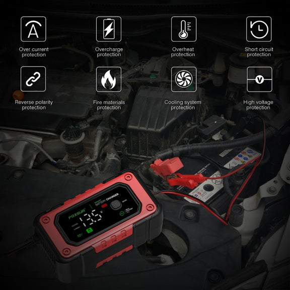 FOXSUR 7A 12V Car / Motorcycle Smart Battery Charger, Plug Type:US Plug(Red)