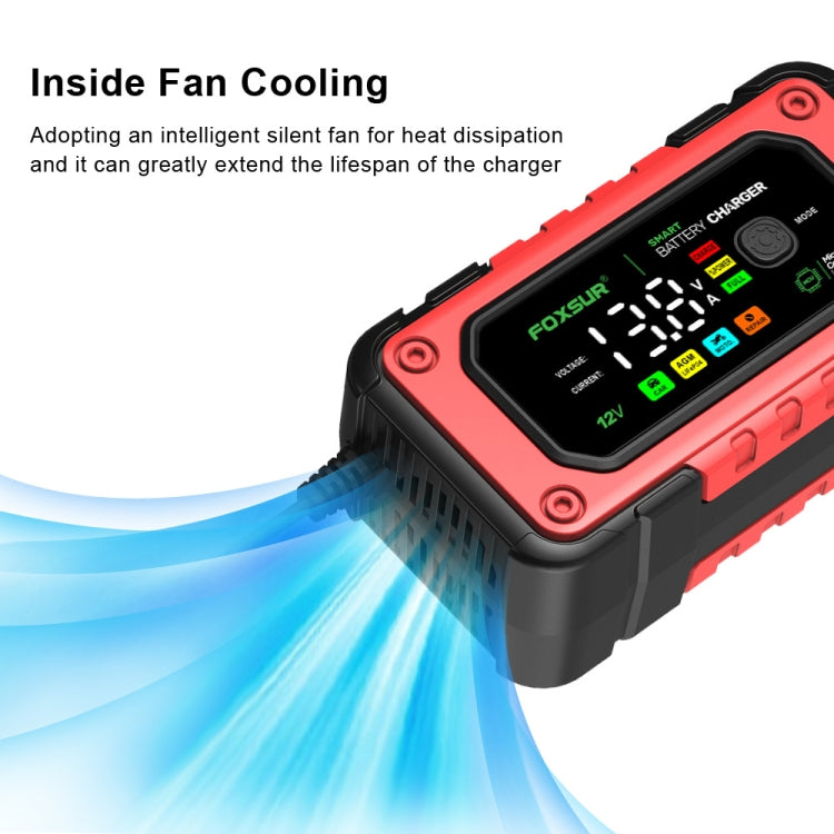 FOXSUR 7A 12V Car / Motorcycle Smart Battery Charger, Plug Type:US Plug(Red)