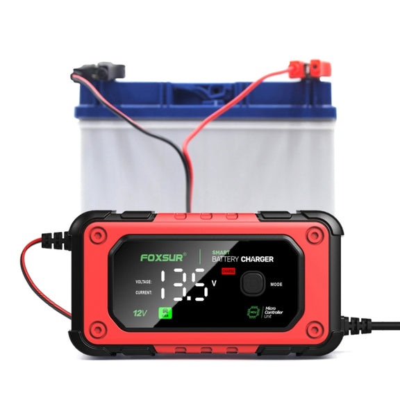 FOXSUR 7A 12V Car / Motorcycle Smart Battery Charger, Plug Type:US Plug(Red)
