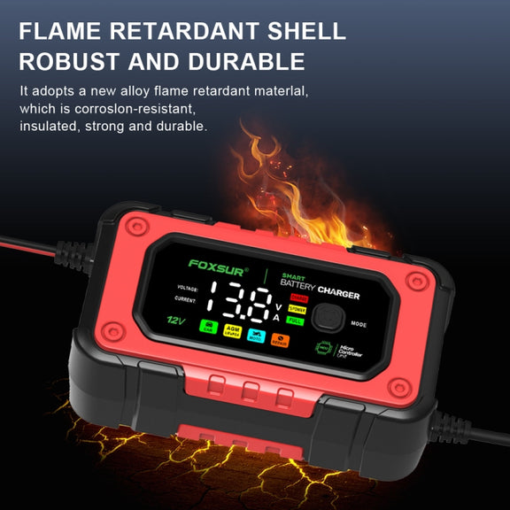 FOXSUR 7A 12V Car / Motorcycle Smart Battery Charger, Plug Type:US Plug(Red)