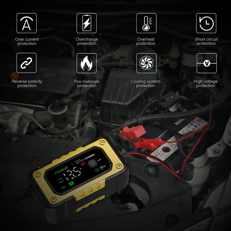 FOXSUR 7A 12V Car / Motorcycle Smart Battery Charger, Plug Type:UK Plug(Yellow)