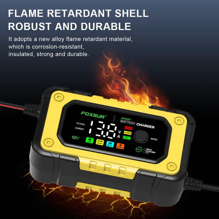 FOXSUR 7A 12V Car / Motorcycle Smart Battery Charger, Plug Type:UK Plug(Yellow)