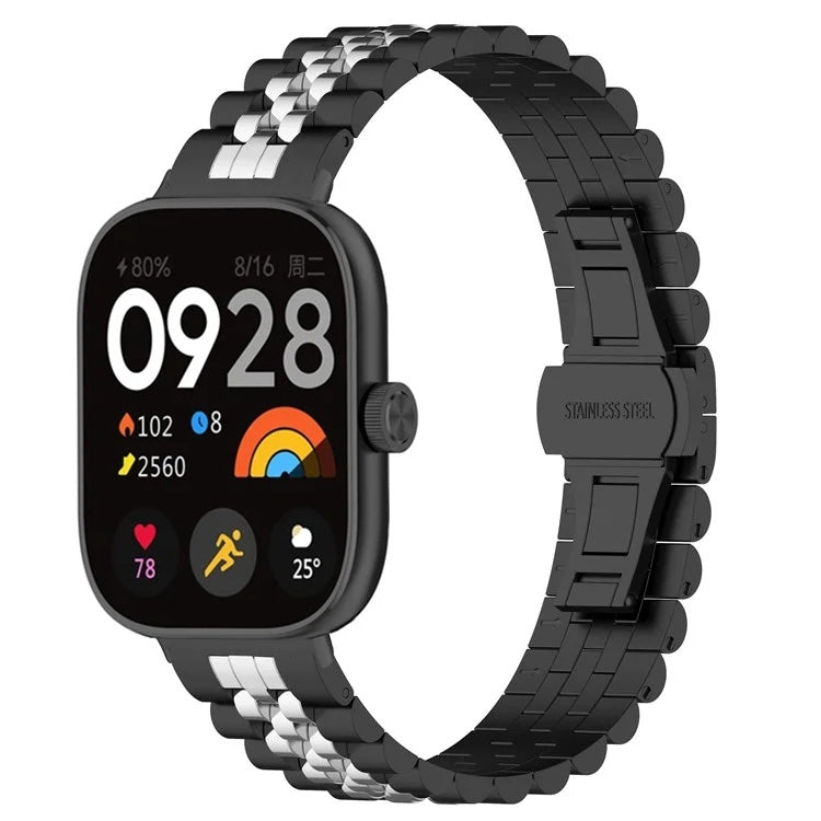 For Xiaomi Mi Band 8 Pro Five-bead Butterfly Buckle Metal Watch Band(Black Silver A)