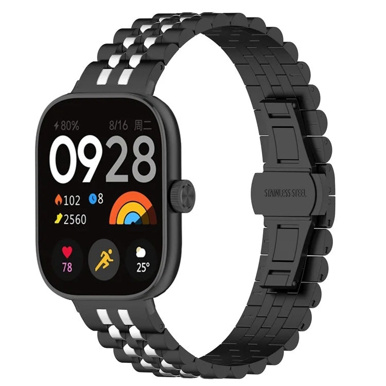 For Xiaomi Mi Band 8 Pro Five-bead Butterfly Buckle Metal Watch Band(Black Silver B)