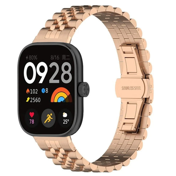 For Xiaomi Mi Band 8 Pro Five-bead Butterfly Buckle Metal Watch Band(Rose Gold)