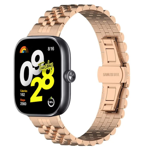 For  Xiaomi Redmi Watch 4 Five-bead Butterfly Buckle Metal Watch Band(Rose Gold)