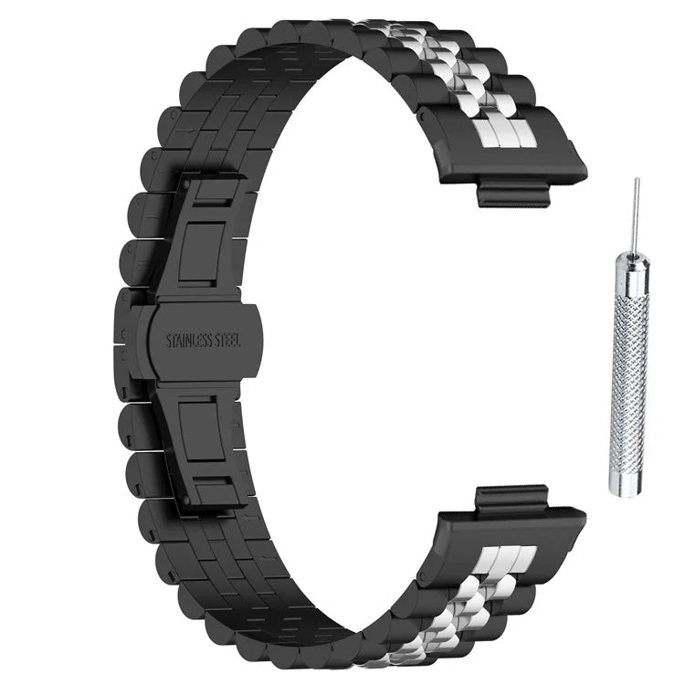 For Xiaomi Mi Band 8 Pro Five-bead Butterfly Buckle Metal Watch Band(Black Silver B)