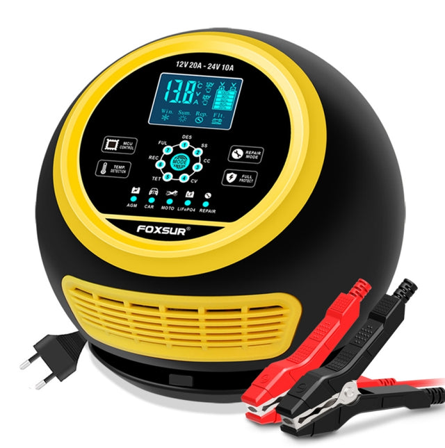 FOXSUR 20A 12V 24V Car / Motorcycle Smart Battery Charger, Plug Type:US Plug(Yellow)