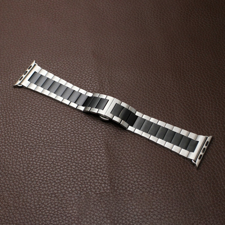 For Apple Watch SE 40mm Three-bead Butterfly Buckle Metal Watch Band(Silver Black)